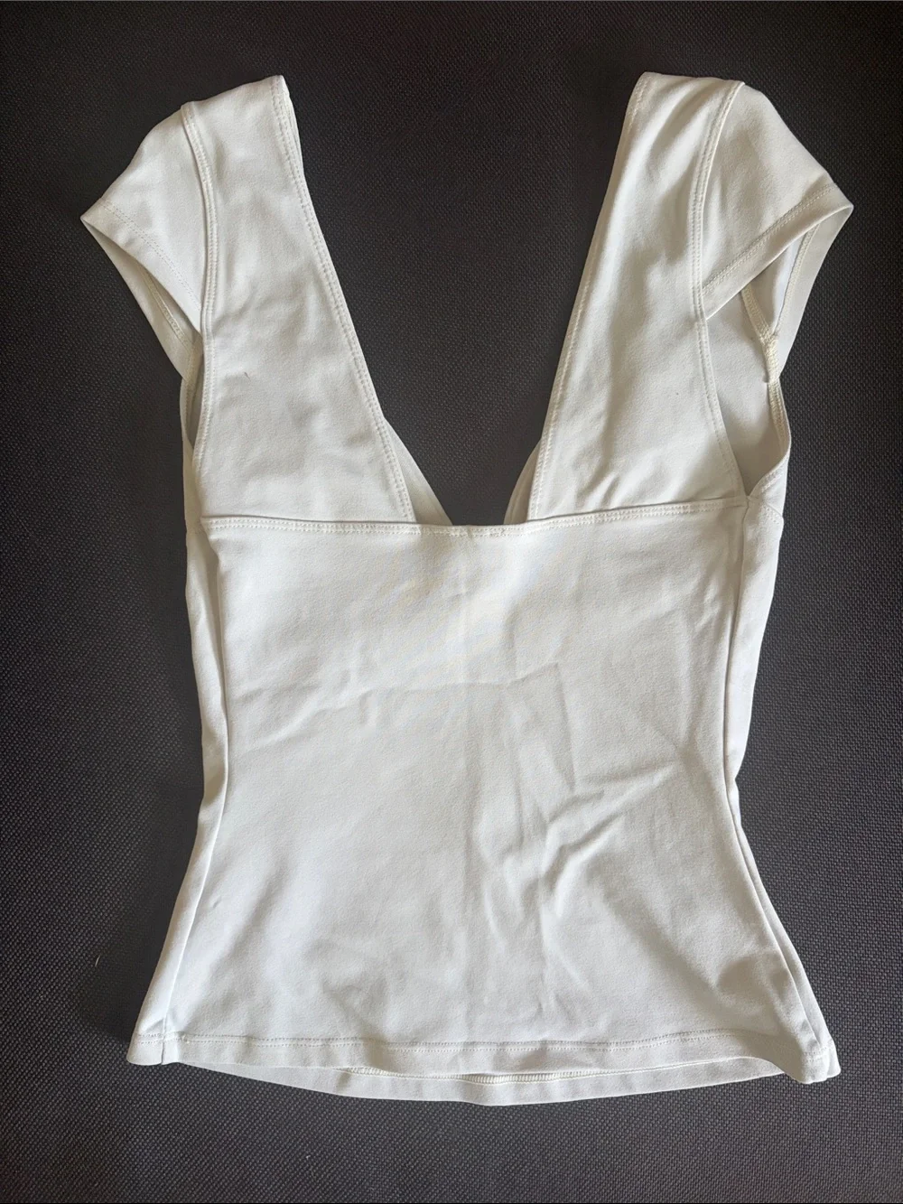 Free People Cream V-Neck Cap Sleeve Fitted Top